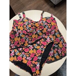 Time And Tru Tankini Floral Set Size 16-18  Top  Plus Size 1x Bottom XL